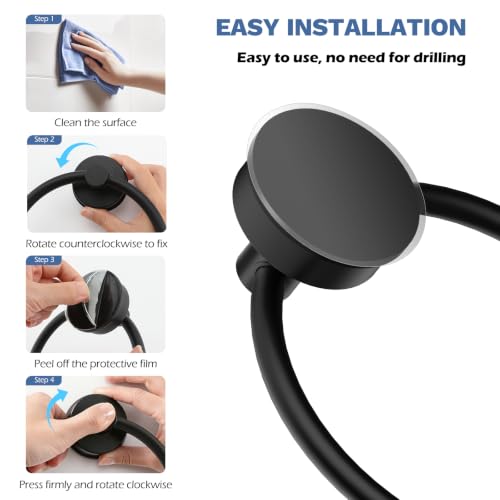 Image of SetSail Suction Cup Towel Holder,Vacuum Towel Ring,Matte Black