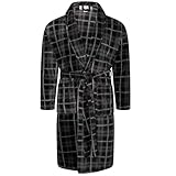Adore Home Mens Soft Warm Flannel Fleece Bathrobe Dressing Gown Shawl, Check Grey, L-XL