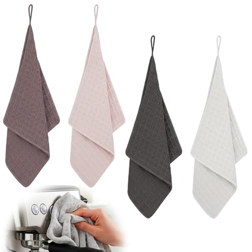 Gubilacrum 4 Pcs 30x30 cm Coffee Towels, Barista Cloth Set with Loops, 12x12 Inch Coffee Milk Cloth Accessories, Machine Washable Multipurpose Kitchen Cloths for Home and Bar Use