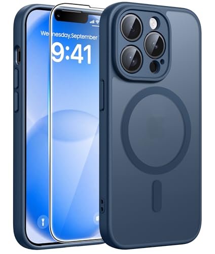 Image of FNTCASE for iPhone 13 Pro Case: [Compatible with Magsafe] Translucent Matte Cases with [Full Camera Protection] [Screen Protector] Military Grade Shockproof Protective Phone Cover - Blue