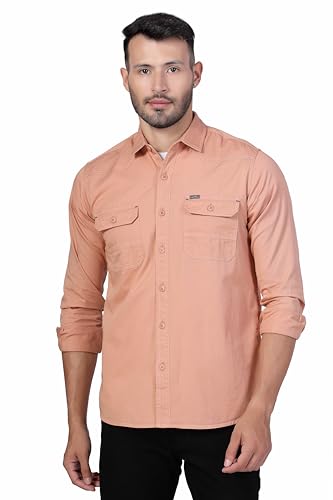 Image of Men's Cotton Twill Utility Shirt | Full Sleeve Button-Down Casual Shirt | Dual Chest Pockets | Comfortable Regular Fit | Everyday Wear
