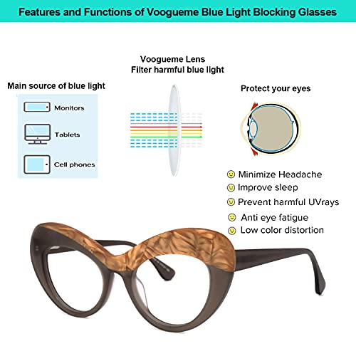 Image of Voogueme Vooglam Thick Cat Eye Blue Light Blocking Glasses for Women, Block UV Anti Eyestrain Eyewear Lolade