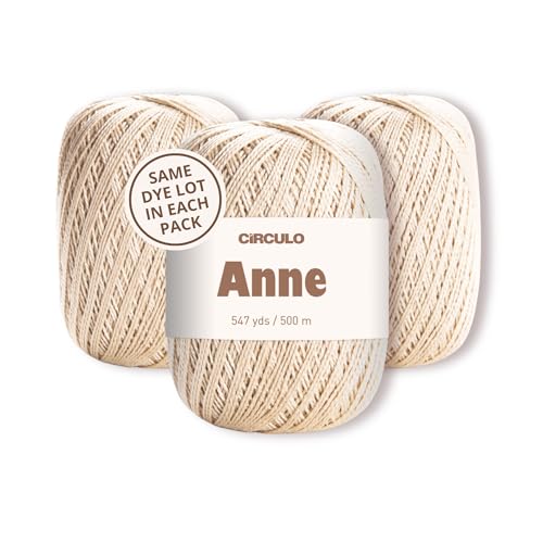 Image of CIRCULO Anne Yarn Pack, 1641 yds for Knitting & Crochet, 3 Balls of 100% Mercerized Brazilian Virgin Cotton, Soft Fingering Weight, Color 7684 Porcelain