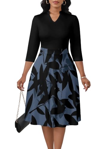 Image of PinkPatty Women's Casual A-line Midi Dresses 3 /4 Sleeve V Neck Fit and Flare Dress with Pockets