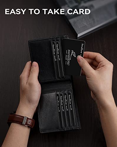 Swallowmall Mens Wallet Rfid Genuine Leather Bifold Wallets For Men, Id Window 16 Card Holders Gift Box #TOP4