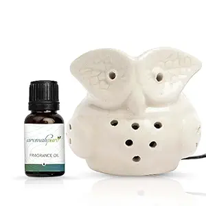 Aromahpure Brown Electric Ceramic Owl Design Diffuser |with Assorted 15ml Fragrance Oil| Diffuser for Home, Mandir, Office, Desk Decoratives, Gifting