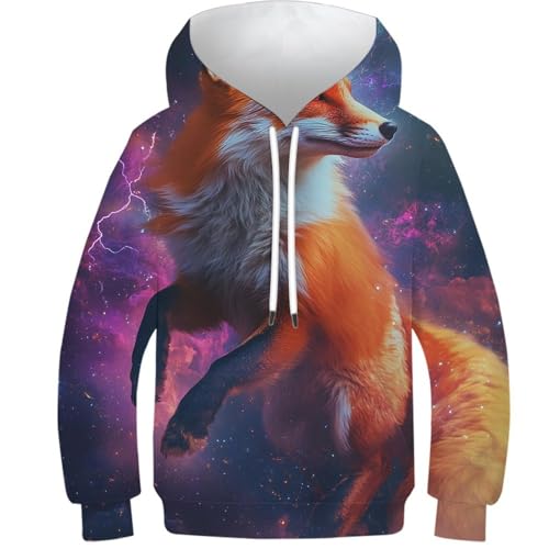 Sweat à capuche 3D renard cosmique pour ado fille et garçon de 13 à 15 ans