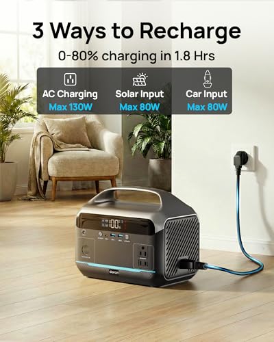 Image of Portable Power Station 600W, 288Wh Solar Generator LiFePO4 Battery Backup, Power Bank with AC Outlet 110V, PD 100W Output Fast Charging for Home Use, Emergency, RV & Camping Essentials (1200W Surge)