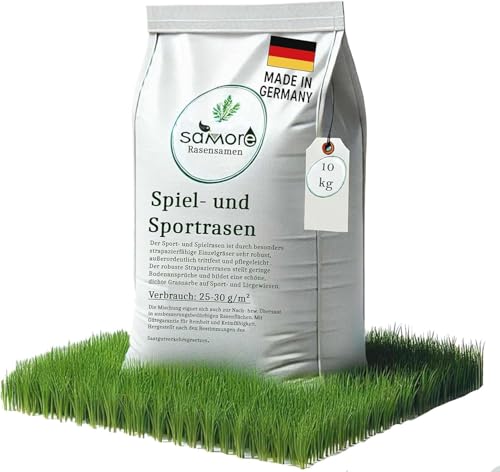 samore 5 kg Rasensamen Sport und Spiel | schnellkeimend |reicht für 200m² Rasen | robust|tiefgrün Neuansaat, Nachsaat, Rasensaat Grassamen | trockenresistent | dürreresistent - Made in Germany