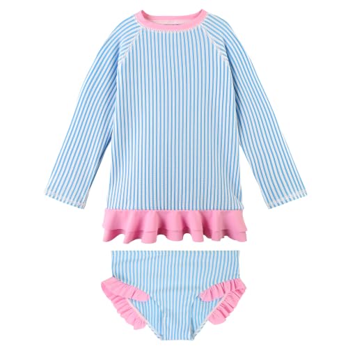 Image of XFGIRLS Girls 2-Piece Swimsuit Long Sleeve Rash Guard Set Toddler 6M-8Y | UPF 50+ blocks 98% UV, Quick-dry, Easy on /off, Bright colors stand out, Machine wash, Breathable, Beach, swim, water park