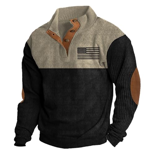 Sweat velours côtelé col montant noir XXL décontracté avec imprimé drapeau