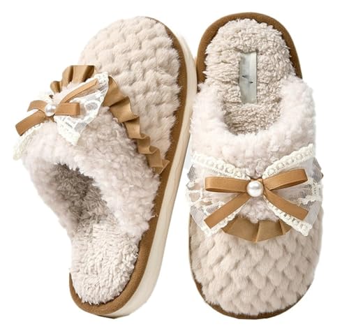 Slippers for Women Comfortable Warm House Slippers with Anti-Skid Rubber Sole Bow Stylish Slip on Indoor and Outdoor Shoes