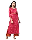 Enthält nur Kurta Yash Gallery Damen Cambric Baumwolle Zari bestickt gerade Kurta (Pink), Pink, 5XL