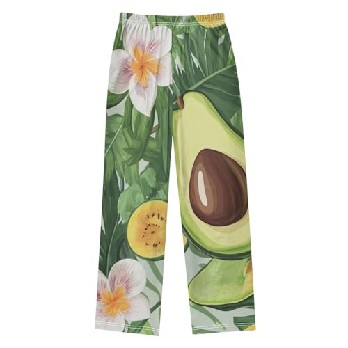 ZZXXB Tropical Avocado with Flowers Boys Long Pants Soft Trousers Elastic Waist Kids Lounge Bottoms with Pockets S-XL2