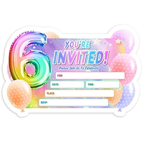 Simimi Art 6th Birthday Girl First Party Invitations with Envelopes, 30 Count, Multicolor Cover