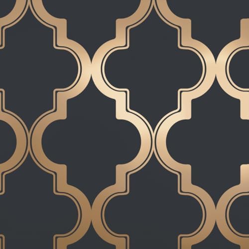 Tempaper Midnight & Metallic Gold Marrakesh Removable Peel and Stick Wallpaper, 20.5 in X 16.5 ft, Made in the USA
