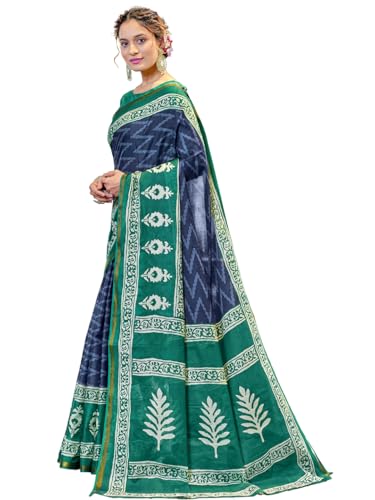 Sari en coton de qualité supérieure Shiv Textiles bleu orné de Zari