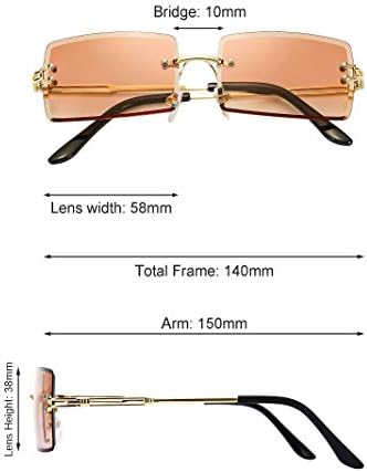 3 Pairs Rimless Rectangle Sunglasses Tinted Frameless Eyewear Vintage Transparent Y2K Glasses for Women Men (Grey, Tea and Blue)