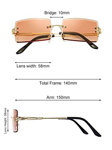 Weewooday 3 Pairs Rimless Rectangle Sunglasses Tinted Frameless Eyewear Vintage Transparent Rectangle Y2K Glasses3