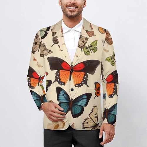 Vintage Butterfly Pattern Men's Casual Blazers Slim Fit Sport Coats Blazer Two Buttons Suit Jacket for Work Party2