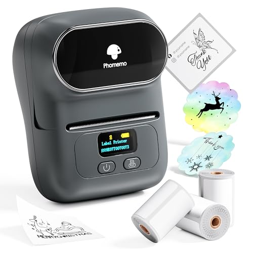 Image of Phomemo M110 Label Makers- with 3 Rolls Labels, Barcode Label Printer Thermal Bluetooth Portable Printer for Small Business, Address, Logo, Clothing, Mailing, Sticker Printers for Phone & PC, Gray