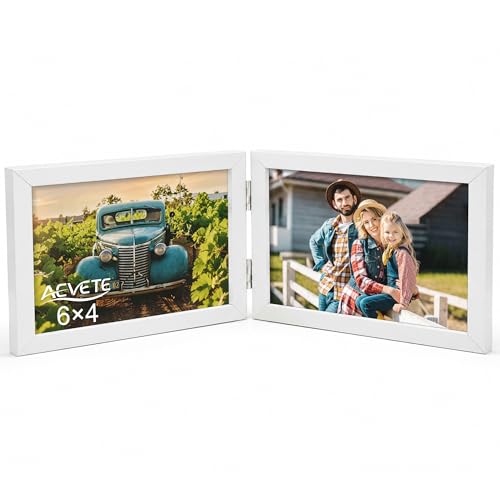 AEVETE 6x4 Picture Frames Double Hinged Wood Folding Photo Frames White