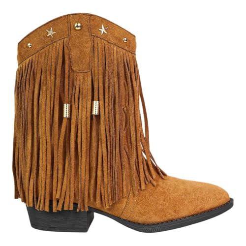 Women Fringe Cowboy Cowgirl Boots Pull On Western Mid Calf Fashion Booties Boots2