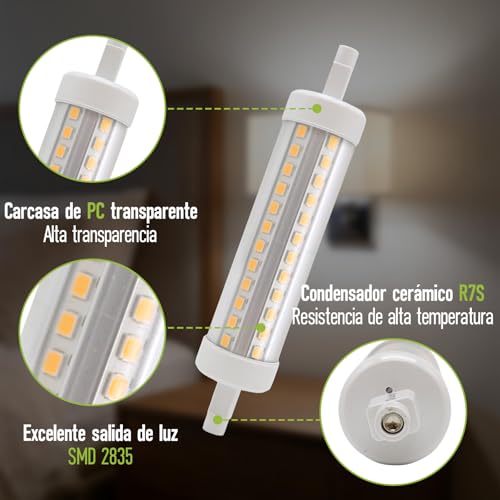 Bombillas LED R7S 118mm regulables equivalentes a halógena de 75W para lámpara lineal de hogar 3