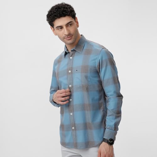 Image of BASICS 100% Cotton Checked Shirt for Men | Slim Fit | Everyday Smart Casual Wear | Full Sleeve