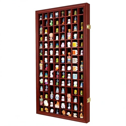 Image of 100 Thimble Display Case Wall Cabinet Holder Shadow Box with UV Protection Door and Felt Interior Background-Mahogany Finish TC100-MAH