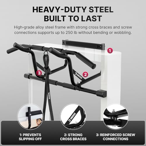 DMoose Pull Up Bar for Doorway - Chin Up Bar with No Screwing & No Slipping Hanging Bar with Padded Handles for Strength Training, Door Frame Pullup Bar with Installation Guide (Black) - image 7