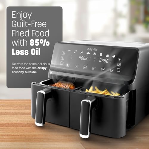 Keplin 9L Dual Zone Air Fryer - 2700W Energy-Saving Cooker with 6 Cooking Functions - Extra-Large Capacity for Healthy Meals - Roast, Bake, Dehydrate, Crisp - Family Size (9L) - Image 4