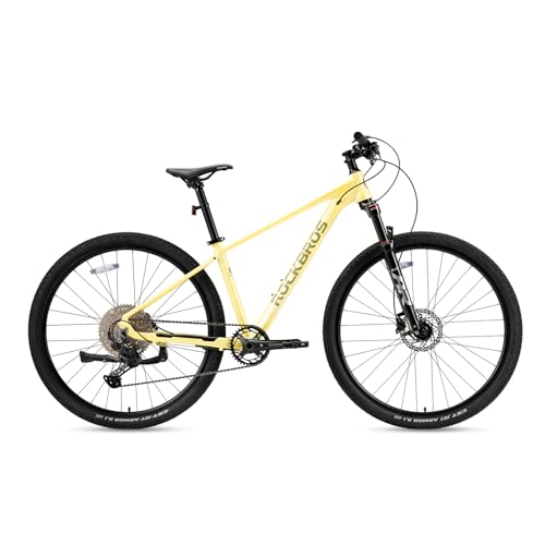 ROCKBROS MT·400 Bicicleta de Montaña de Aluminio 29”, 10 Velocidades Cues U6000, Suspensión Delantera Ajustable y Frenos de Disco, Cuadro 16/18/21” para Hombre y Mujer, Amarillo