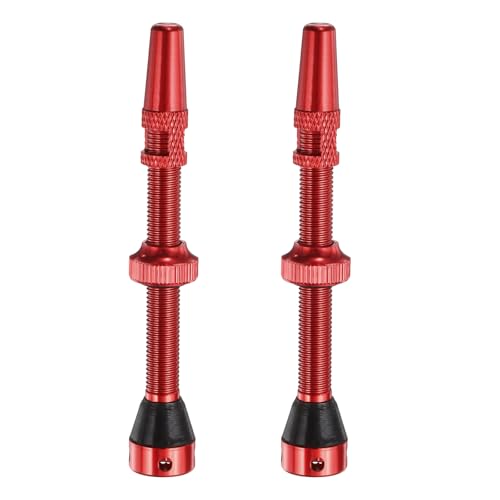 HARFINGTON 2pcs Tubeless Valve Stems 60mm Aluminum Alloy Tubeless Valve Removal Caps con 4 Agujeros Súper Ligeros Sin Fugas Duraderos Compatible con la Mayoría de Llantas Tubeless para Bicicleta, Rojo miniatura 1