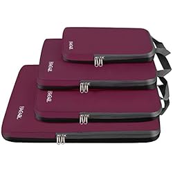 BAGAIL 4 Set/6 Set/8 Set Compression Packing Cubes Travel Accessories Expandable Packing Organizers (Cloth Pattern, 4-Burgundy)