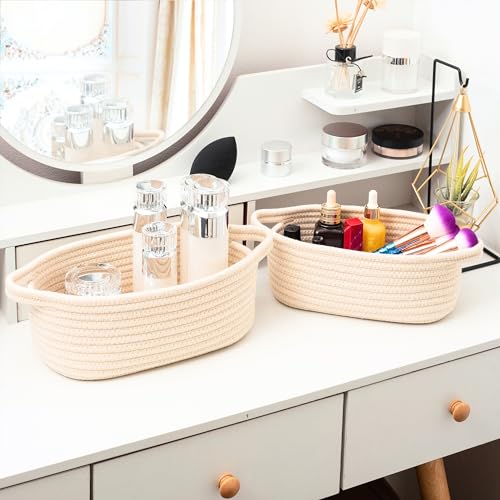 Image of MINTWOOD Design 5-Piece Storage Baskets for Organizing, Small Woven Rope Baskets for Storage and Shelves, Dog Cat Toy Basket Box, Pantry Bathroom Organization Bins, Nightstand Organizer, Beige