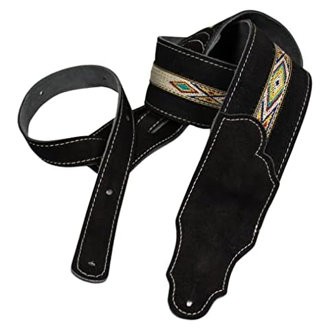 Franklin Strap - 2.5" Original Suede with suede backing and southwest hitch weave - Guitar Strap - Black Cover