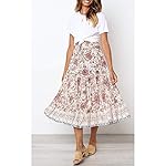 MEROKEETY-Womens-Boho-Floral-Print-Elastic-High-Waist-Pleated-A-Line-Midi-Skirt