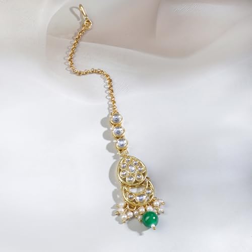 Image of Rubans Necklace Maangtikka Set Gold Plated Kundan & Pearl Jewellery Gift for Women & Girls