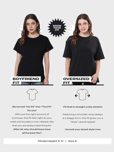 Image of Bewakoof Women's Cotton Oversized Fit Half Sleeve Round Neck T-Shirt | Casual wear | Streetwear | Oversized Tshirt for Woman Cotton| Baggy