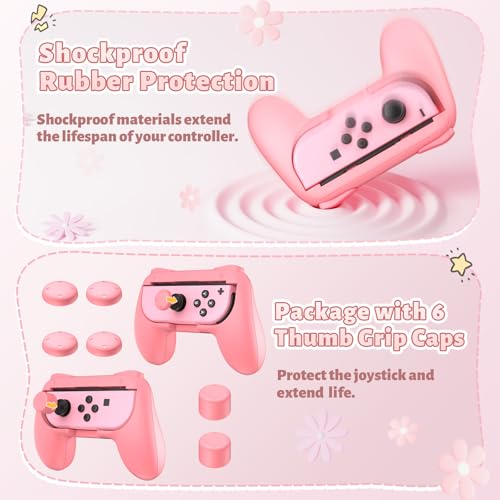 Image of FASTSNAIL Grips Compatible with Nintendo Switch Joy-Con&Switch OLED Model, Wear-resistant Handle Kit Gamepad Replacement for Nintendo Switch Joy Cons &Switch OLED Model for Controller (Pink&Pink)