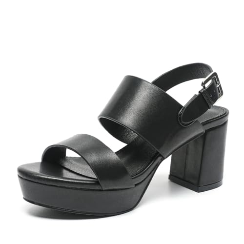 Amoji Women 3 Inch Block Heels Platform Strap Chunky Heeled Sandals 328