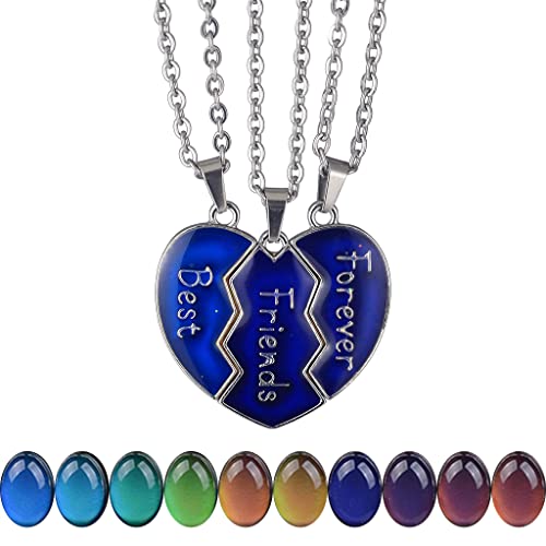FM FM42 Temperature Sensing Color Changing Best Friends Forever 3-Split Heart Pendant Necklace Set,...