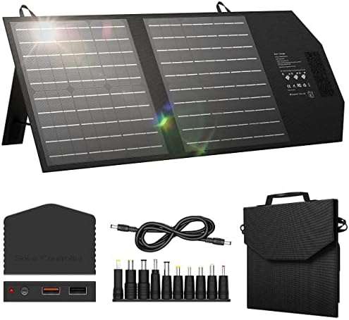 Rorood Portable Solar Panel, 30W Solar Panels Foldable Solar Charger IPX3 Waterproof High-Efficiency Solar Panel with 18V DC, QC3.0, USB C, 10pcs Connectors Fits Universal Power Station, Camping