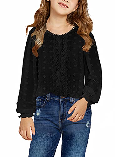 Image of Ecokauer Girls Casual Tunic Tops Knot Front Long Sleeve Loose Soft Blouse T-Shirt Size 4-13