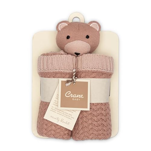Image of Crane Baby Knitted Teddy Bear Lovey Blanket, Baby Security Blanket for Girls or Boys, Loveys for Babies, Stuffed Animal Comfort Toy, Newborn Gift, Teddy Bear Blankets, Security Blankets for Babies