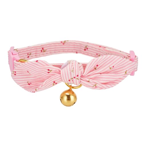 YUDOTE Weiches Baumwoll-Katzenhalsband mit Abnehmbarer handgebundener Fliege, 2er Pack Kätzchenhalsbänder mit Schnellverschluss und Glocke für weibliche Katzen zum Anziehen,Rosa Kirsche