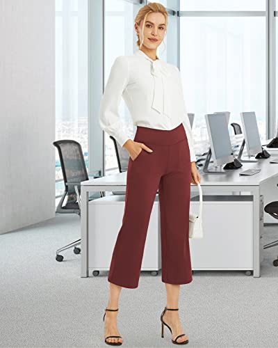 Image of G4Free Capri Pants for Women Wide Leg Yoga Dress Capris with Pockets Cross Loose Casual Work Crop Pants