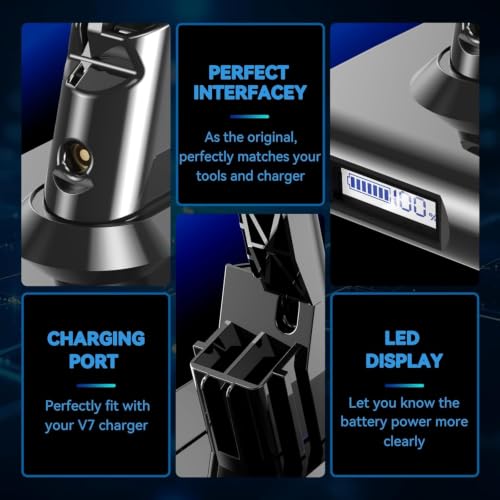 Image of Bonadget New LCD Display 7000mAh V7 Battery Replacement for Dyson V7 Animal Battery for Dyson SV11 Motorhead Trigger Absolute HEPA Cordless Vacuum(Not for Model V6, V8, V10, V11)
