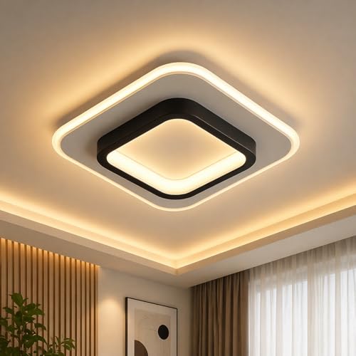 Image of 40w LED Ceiling Light from Acrylic Flush Mount Lamp for Living Room, Bedroom, Kitchen & Office. Modes : Warm, Cool & Natural White (Square)